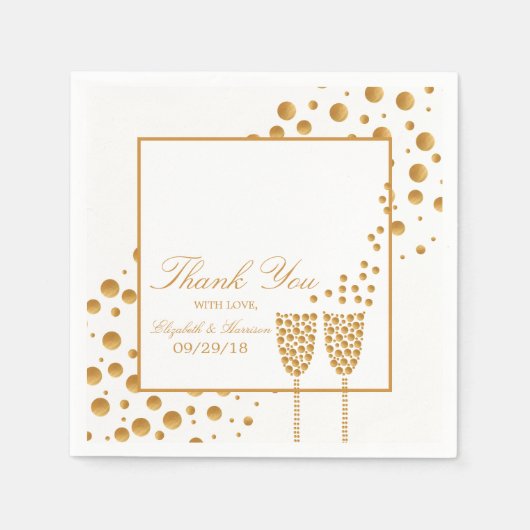 Gold Champagne Bubbles Wedding Servetten (Voorkant)