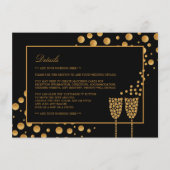 Gold Champagne Bubbles, zwart/goud, bruiloft Detai Informatiekaartje (Voorkant)