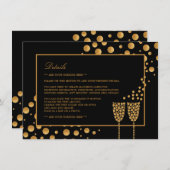 Gold Champagne Bubbles, zwart/goud, bruiloft Detai Informatiekaartje (Voorkant / Achterkant)