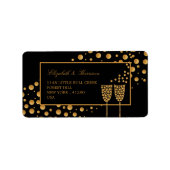 Gold Champagne Bubbles - zwart & goud - bruiloft Etiket (Voorkant)