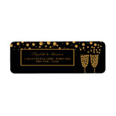 Gold Champagne Bubbles - zwart & goud - bruiloft Etiket (Voorkant)
