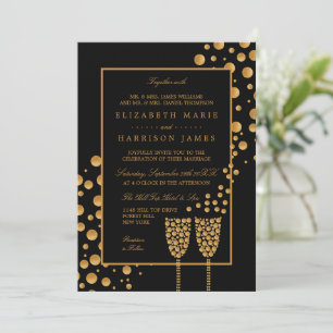 Gold Champagne Bubbles - zwart & goud - bruiloft Kaart