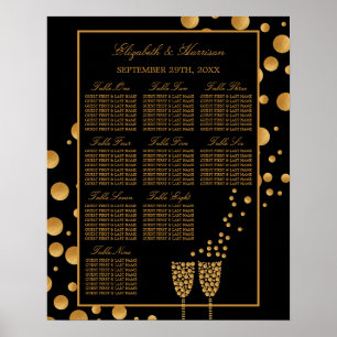 Gold Champagne Bubbles, zwarte & goudzetkaart Poster