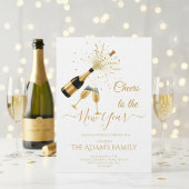 Gold Champagne Cheers New Year Party Invitation Feestdagenkaart