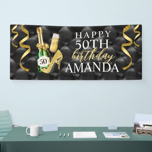 Gold Champagne en High Heels Birthday Spandoek (Beurs)