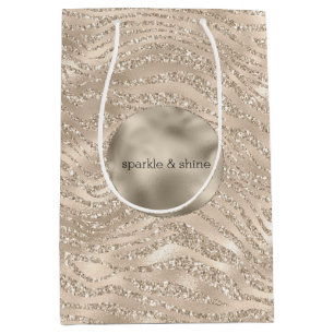 Gold Champagne Glitter Zebra Print glam Medium Cadeauzakje