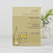 Gold Champagne Milestone Birthday Party Invite Kaart (Staand voorkant)