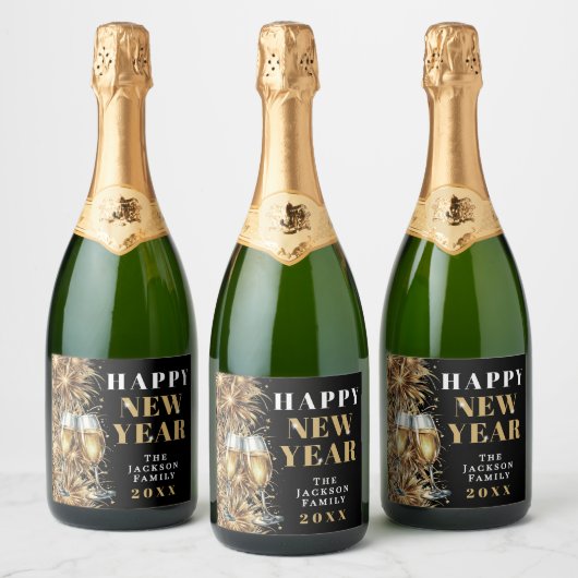 Gold Champagne New Year's Eve Party Sparkling Wijnetiket (Flessen)