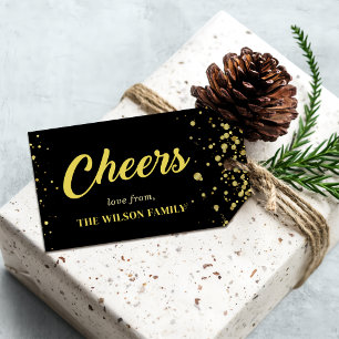 Gold Cheers Nieuwjaar Familie Vakantie Gift Labels Cadeaulabel