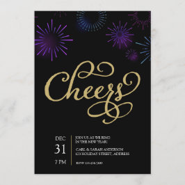 Gold Cheers Script en Blue Paars Fireworks Kaart