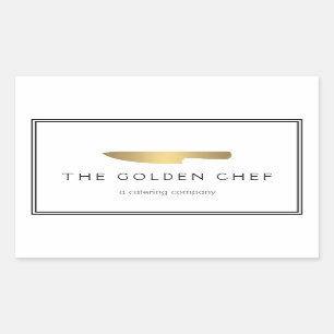 Gold Chef's Knife Logo Catering Restaurant Rechthoekige Sticker