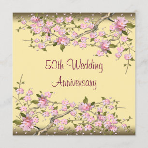 Gold Cherry Blossom 50th Jubileum Party Kaart