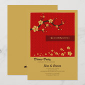 Gold Cherry Blossom Party Invitation Kaart (Voorkant / Achterkant)