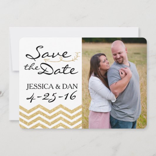 Gold Chevron Bewaar de Datum Save The Date (Voorkant)