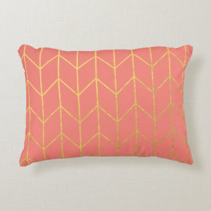 Gold Chevron Coral Pink Background Modern Decoratief Kussen