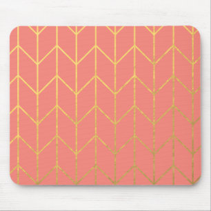 Gold Chevron Coral Pink Background Modern Muismat