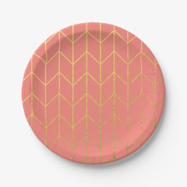 Gold Chevron Coral Pink Background Modern Papieren Bordje
