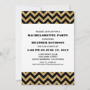 Gold Chevron Glitter Bachelorette Party Kaart