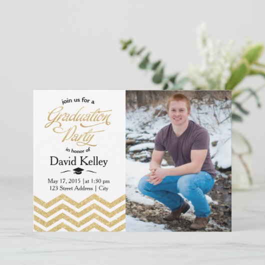 Gold Chevron Graduation Invitation (Debout devant)