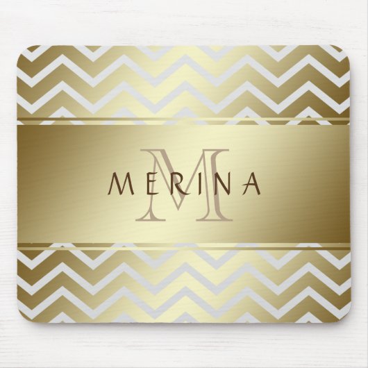 Gold Chevron Gray Pattern Monogram personaliseren Muismat (Voorkant)