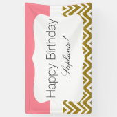 Gold Chevron met roze verjaardag Spandoek (Verticaal)