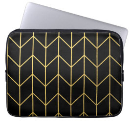 Gold Chevron op zwarte achtergrond Moderne afbeeld Laptop Sleeve
