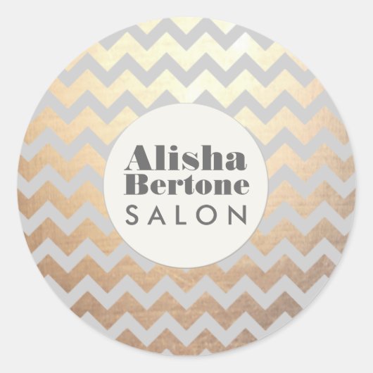 Gold Chevron Pattern Gray Personalized Ronde Sticker (Voorkant)