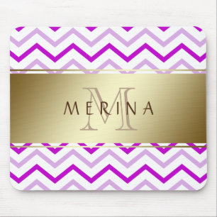 Gold Chevron Pattern Monogram personaliseren Muismat