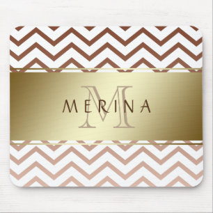 Gold Chevron Pattern Monogram personaliseren Muismat