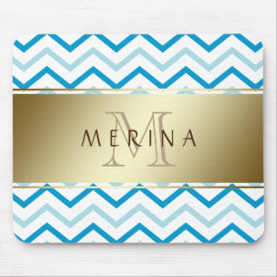 Gold Chevron Pattern Monogram personaliseren Muismat
