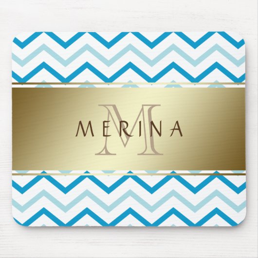 Gold Chevron Pattern Monogram personaliseren Muismat (Voorkant)