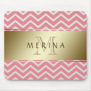 Gold Chevron Pattern Monogram personaliseren Muismat