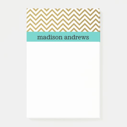 Gold Chevron Stripes met Mint Post-it® Notes (Voorkant)