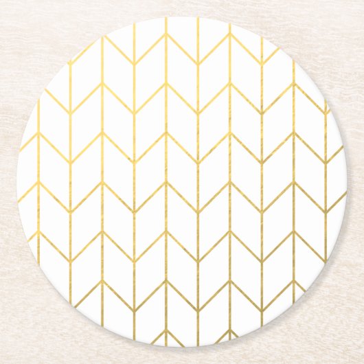 Gold Chevron White Background Modern Chic Ronde Kartonnen Onderzetter (Voorkant)