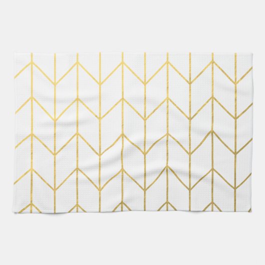 Gold Chevron White Background Modern Chic Theedoek (Horizontaal)