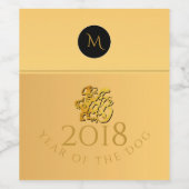 Gold Chinese Dog Papercut 2018 Monogram B Etiket (Enkel label)