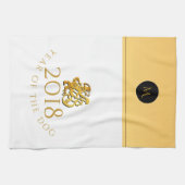 Gold Chinese Dog Papercut 2018 Monogram K Towel Theedoek (Horizontaal)