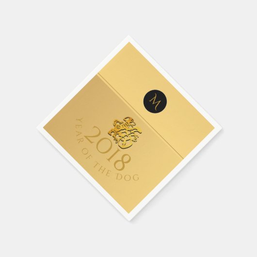 Gold Chinese Dog Papercut 2018 Monogram P Napkin Servet (Hoek)