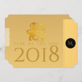 Gold Chinese Dog Papercut 2018 Monogram Uitnodigin Kaart (Voorkant / Achterkant)
