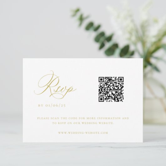 Gold Chinoiserie Wedding QR Code RSVP Kaartje (Staand voorkant)