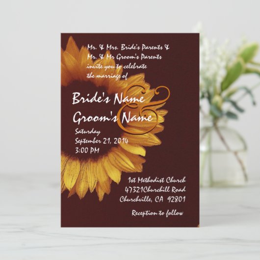 Gold Chocolate Sunflower Weddenschap Premium Metal Kaart (Staand voorkant)