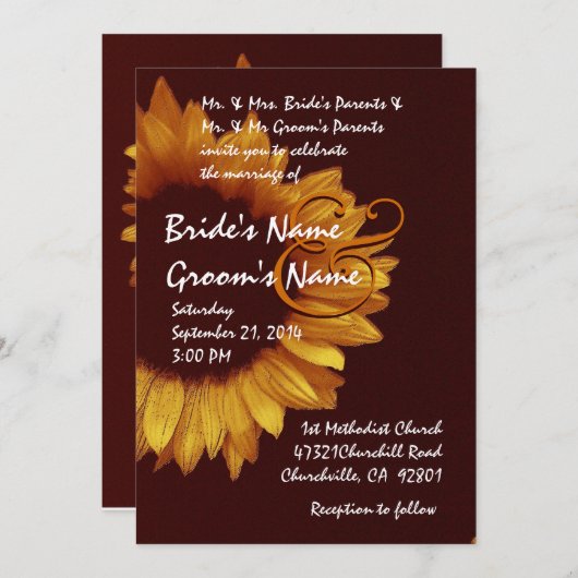 Gold Chocolate Sunflower Weddenschap Premium Metal Kaart (Voorkant / Achterkant)