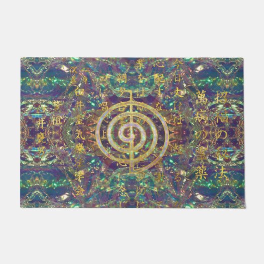 Gold Choku Rei Symbol en Reiki Precepts Deurmat (Voorkant)