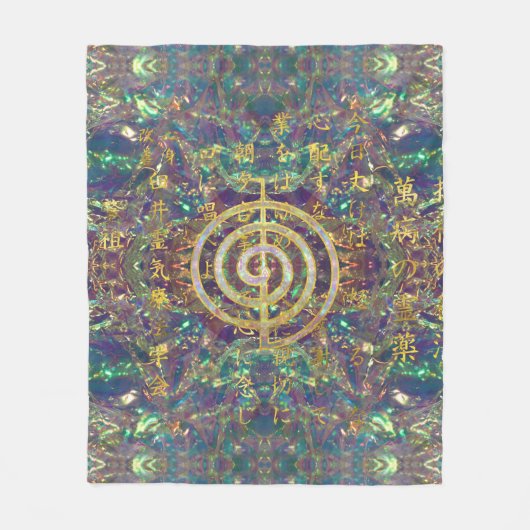 Gold Choku Rei Symbol en Reiki Precepts Fleece Deken (Voorkant)