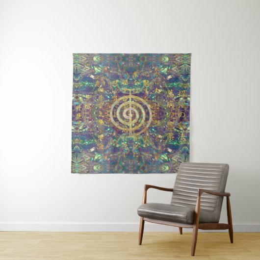 Gold Choku Rei Symbol en Reiki Precepts Wandkleed (In situ)