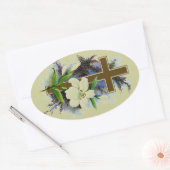 Gold Christelijk Cross Ovale Sticker (Envelop)