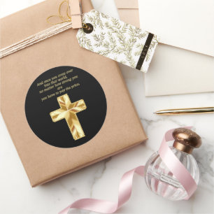 Gold Christelijk Crucifix Cross met grappig gezegd Ronde Sticker