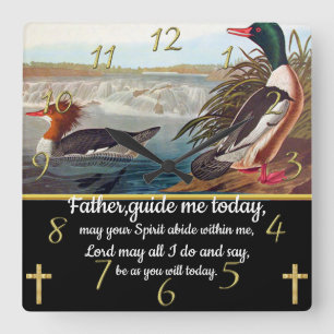 Gold Christelijk Faith kruis met twee eenden Vierkante Klok