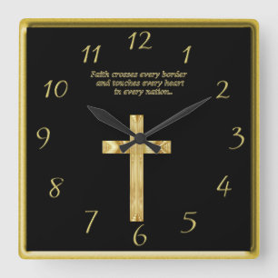 Gold Christian Faith cross with funny saying 2 Vierkante Klok