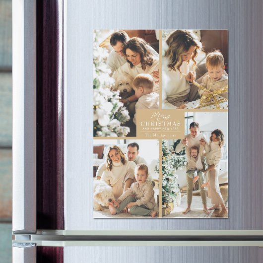 Gold Christmas 4 Photo Collage Cartes magnétiques